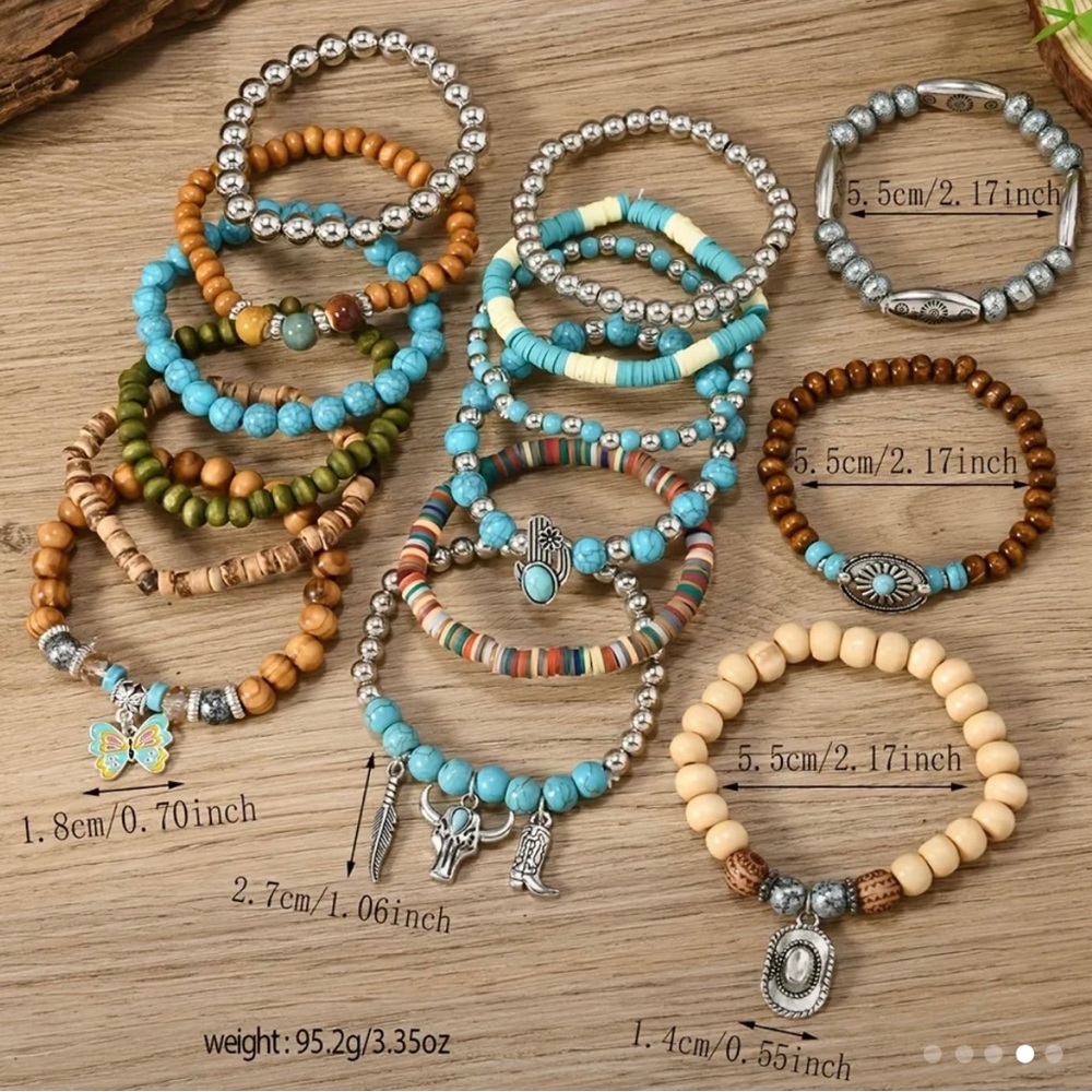 🔴 5 for $10 ONE Elegant Bluish Gray Wooden Beaded Bracelet - Picture 6 of 16